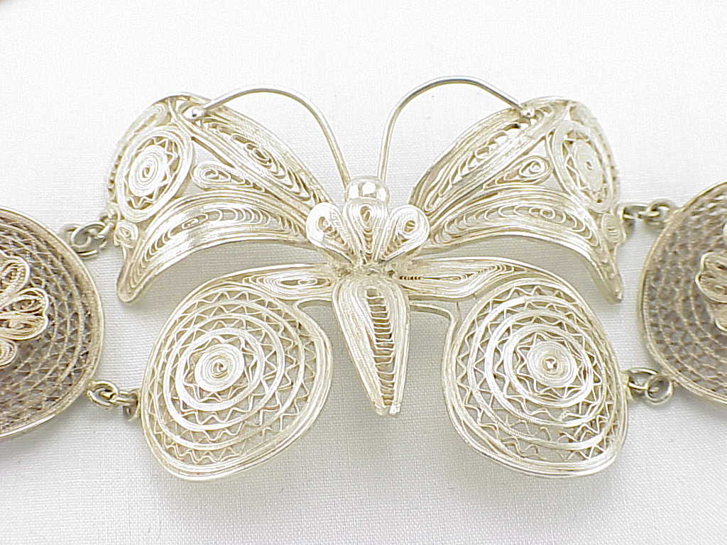 Vintage Wide Sterling Silver Filigree Butterfly Choker Necklace