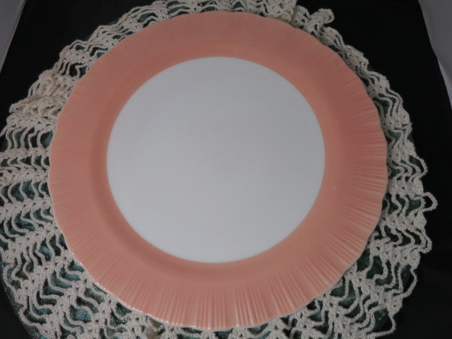 Macbeth Evans Cremax 12 inch pink white milk glass cake plate