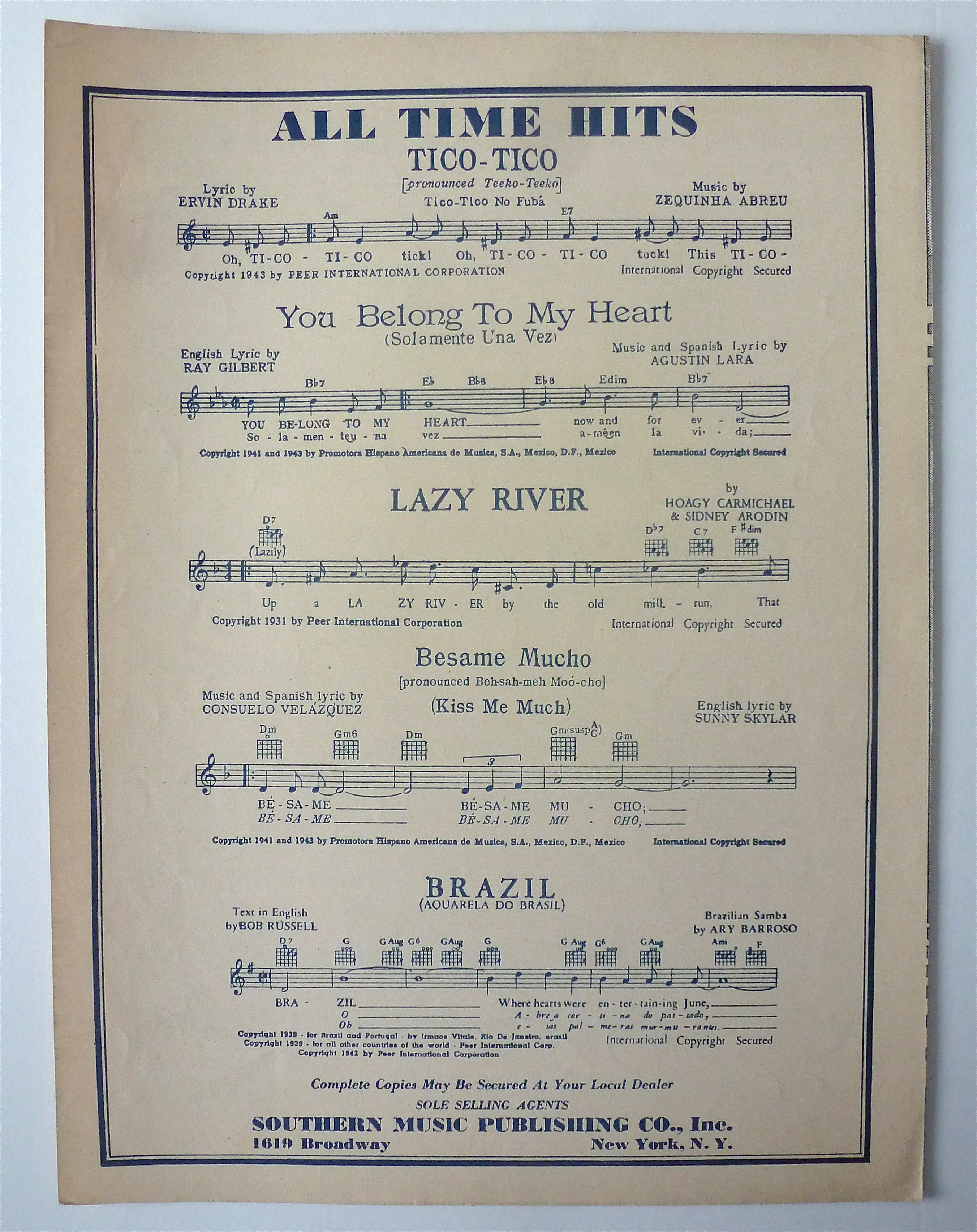 Sheet Music For 1951 Be Mine Tonight (Noche De Ronda)