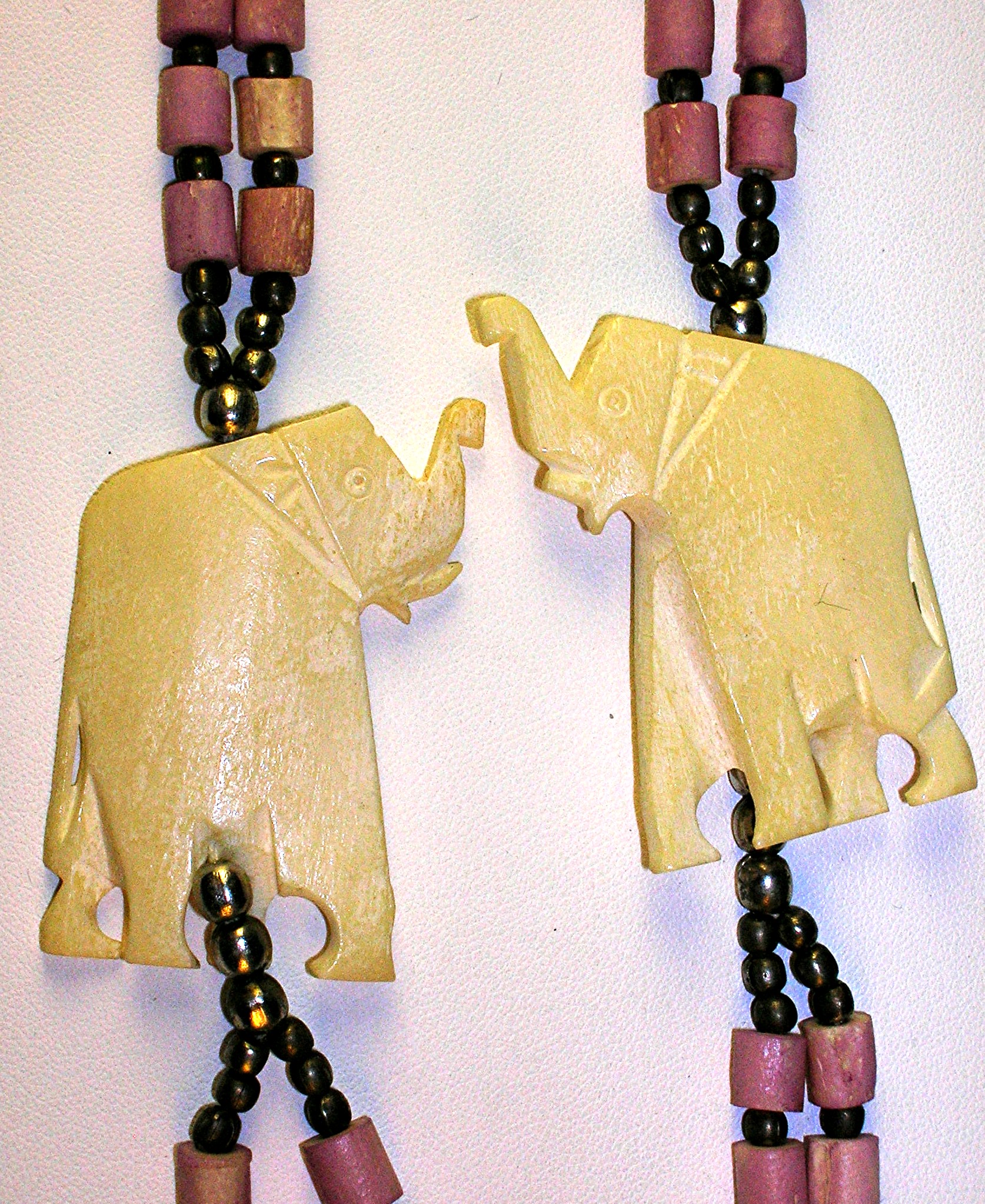 Bone Beads Crystal &Elephant Necklace