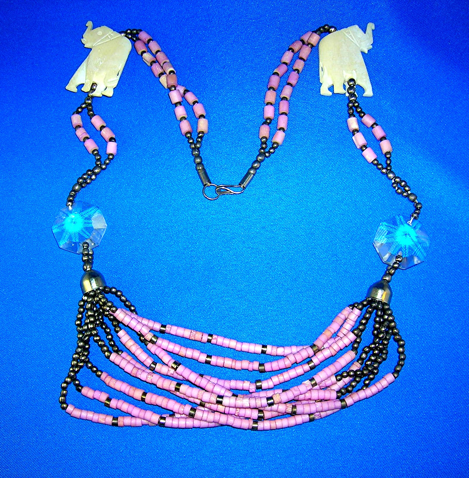 Bone Beads Crystal &Elephant Necklace