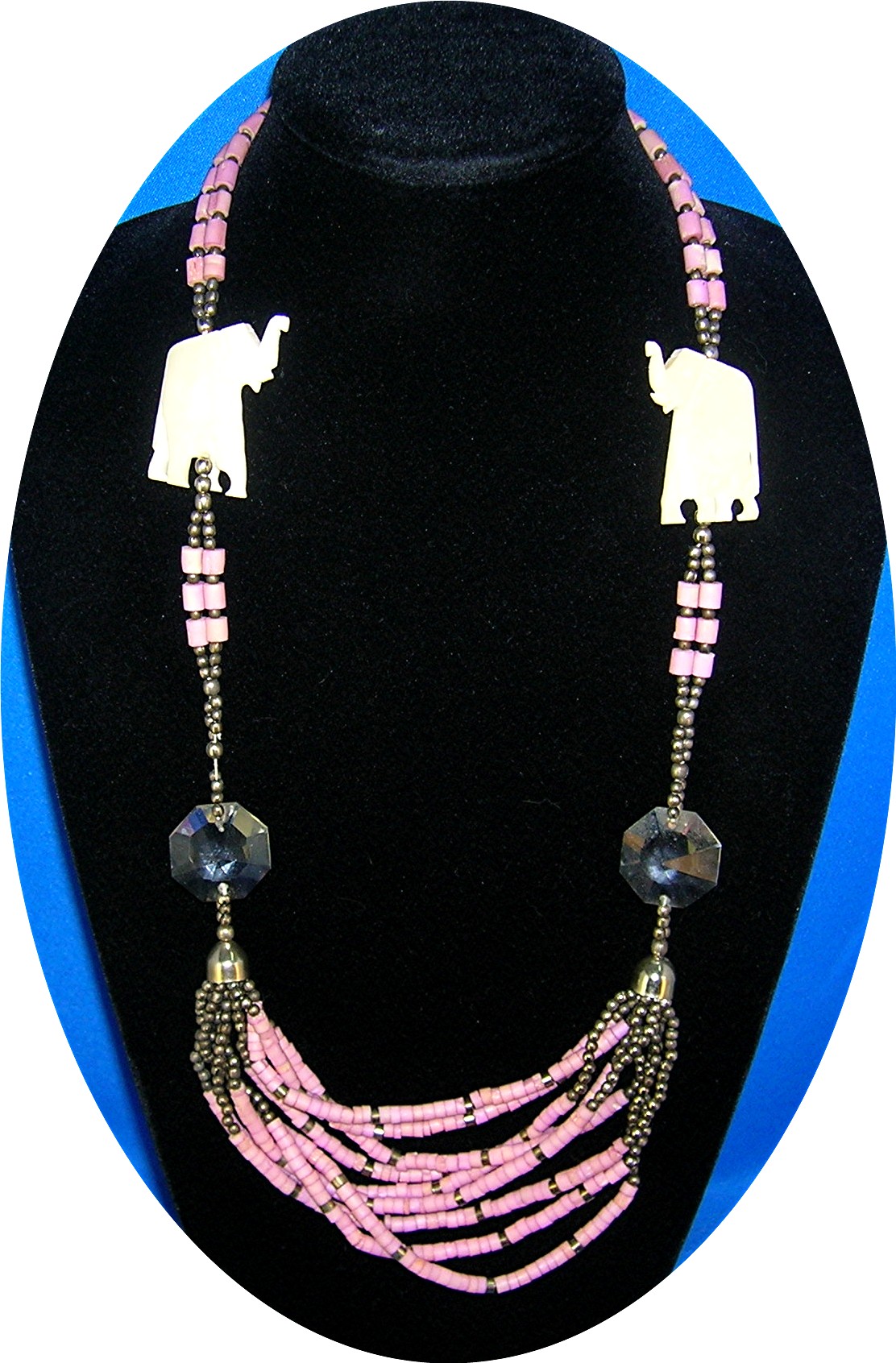 Bone Beads Crystal &Elephant Necklace