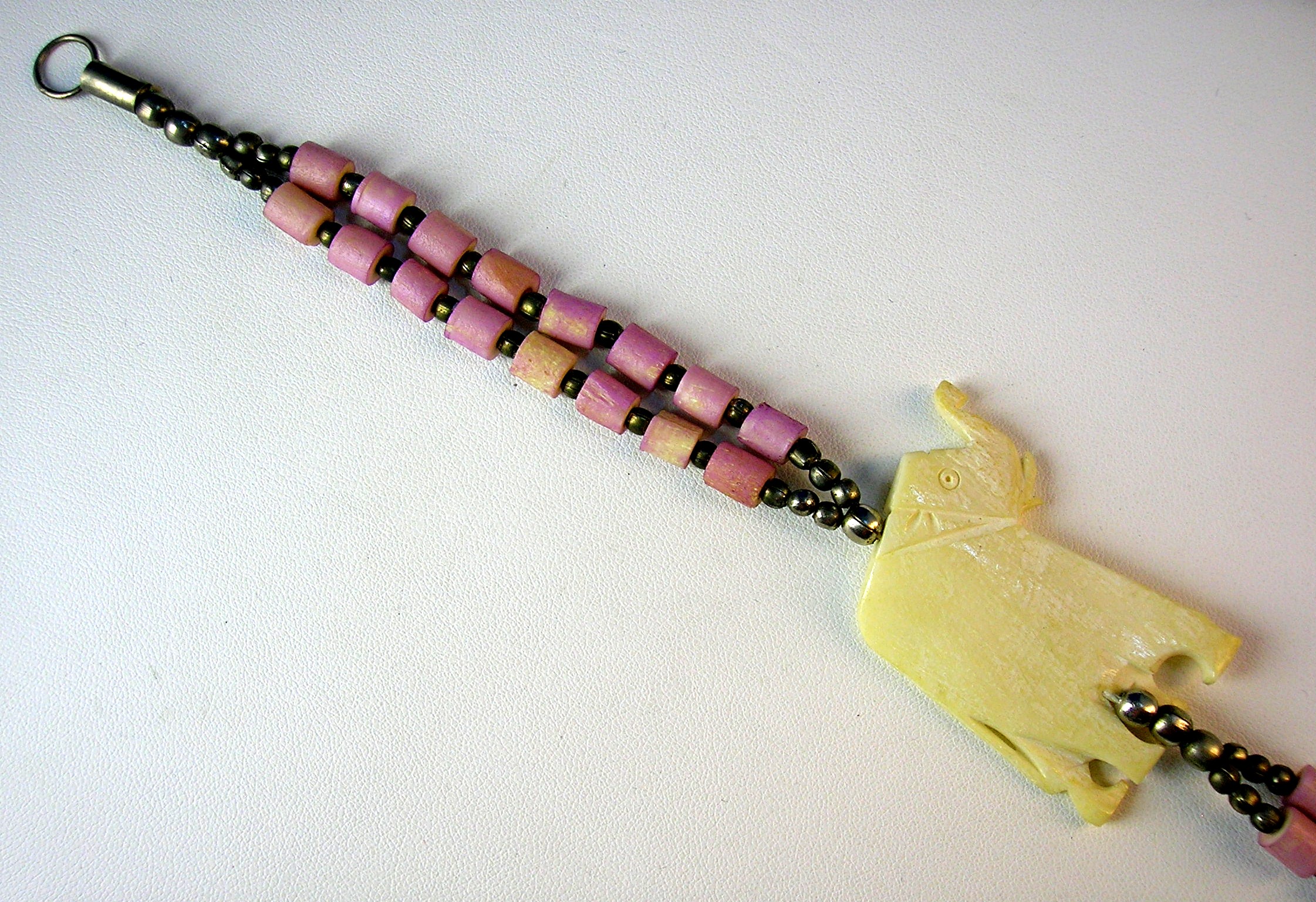 Bone Beads Crystal &Elephant Necklace