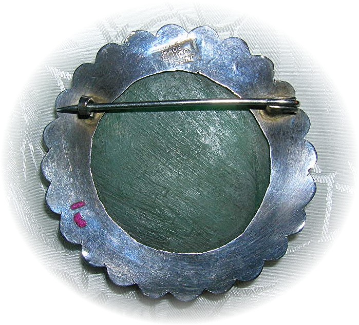 Taxco Mexico  Jade & Sterling Silver Brooch