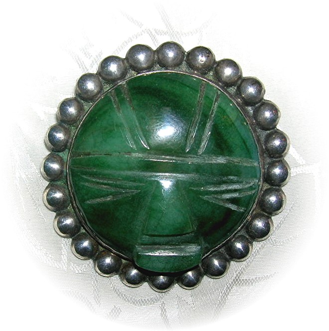 Taxco Mexico  Jade & Sterling Silver Brooch