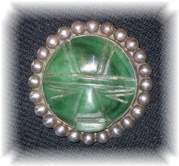 Taxco Mexico  Jade & Sterling Silver Brooch