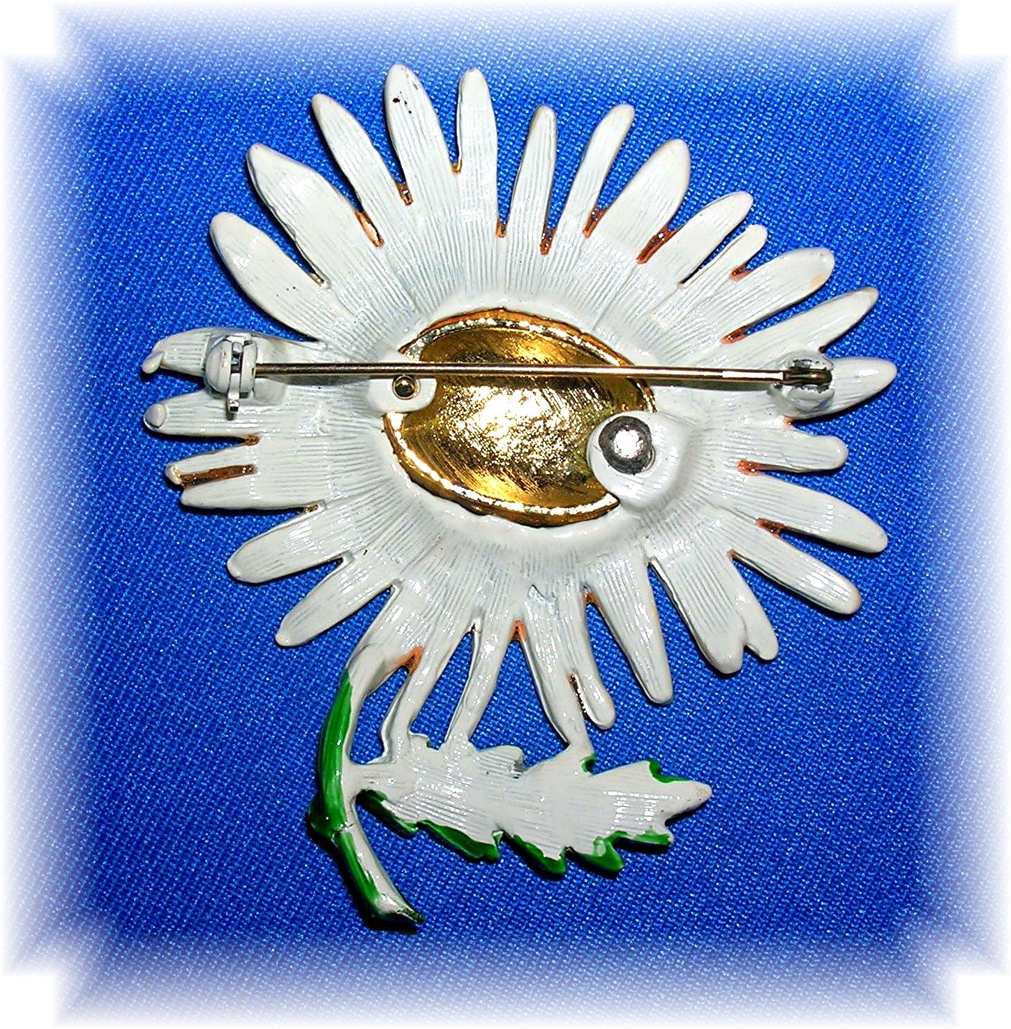 Large Enamel Daisy  Gold Center Brooch Pin