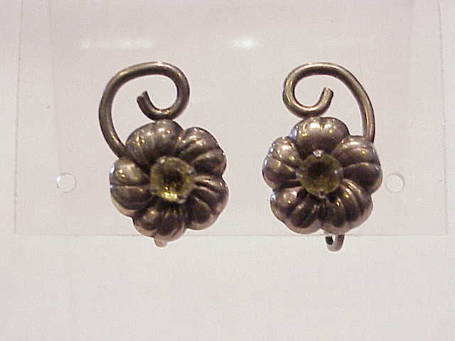 Vintage Sterling Silver Yellow Rhinestone Screwback Earrings