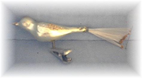 Christmas Bird Silvery White Handblown Glass