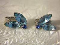 Aqua Crystal Silvertone Set Clip Earrings