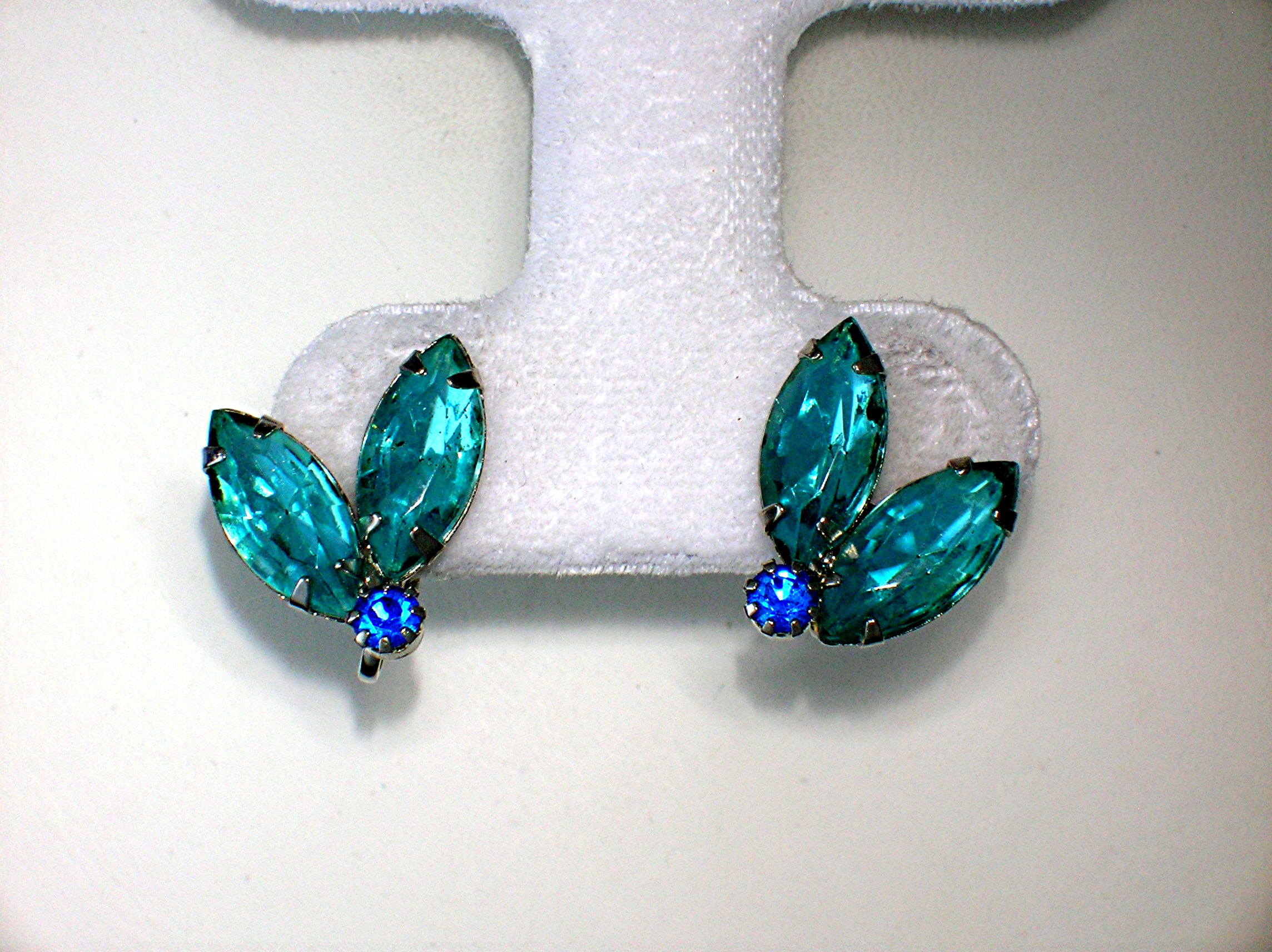Aqua Crystal Silvertone Set Clip Earrings