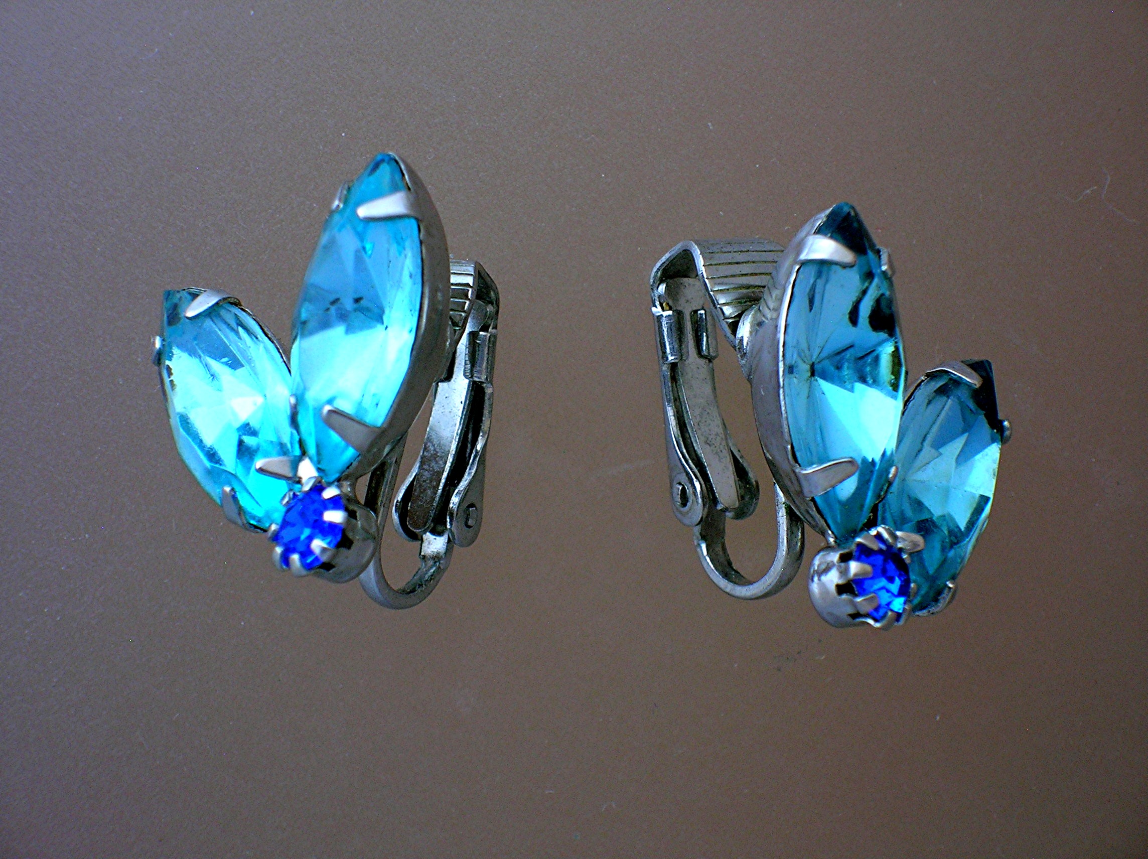 Aqua Crystal Silvertone Set Clip Earrings
