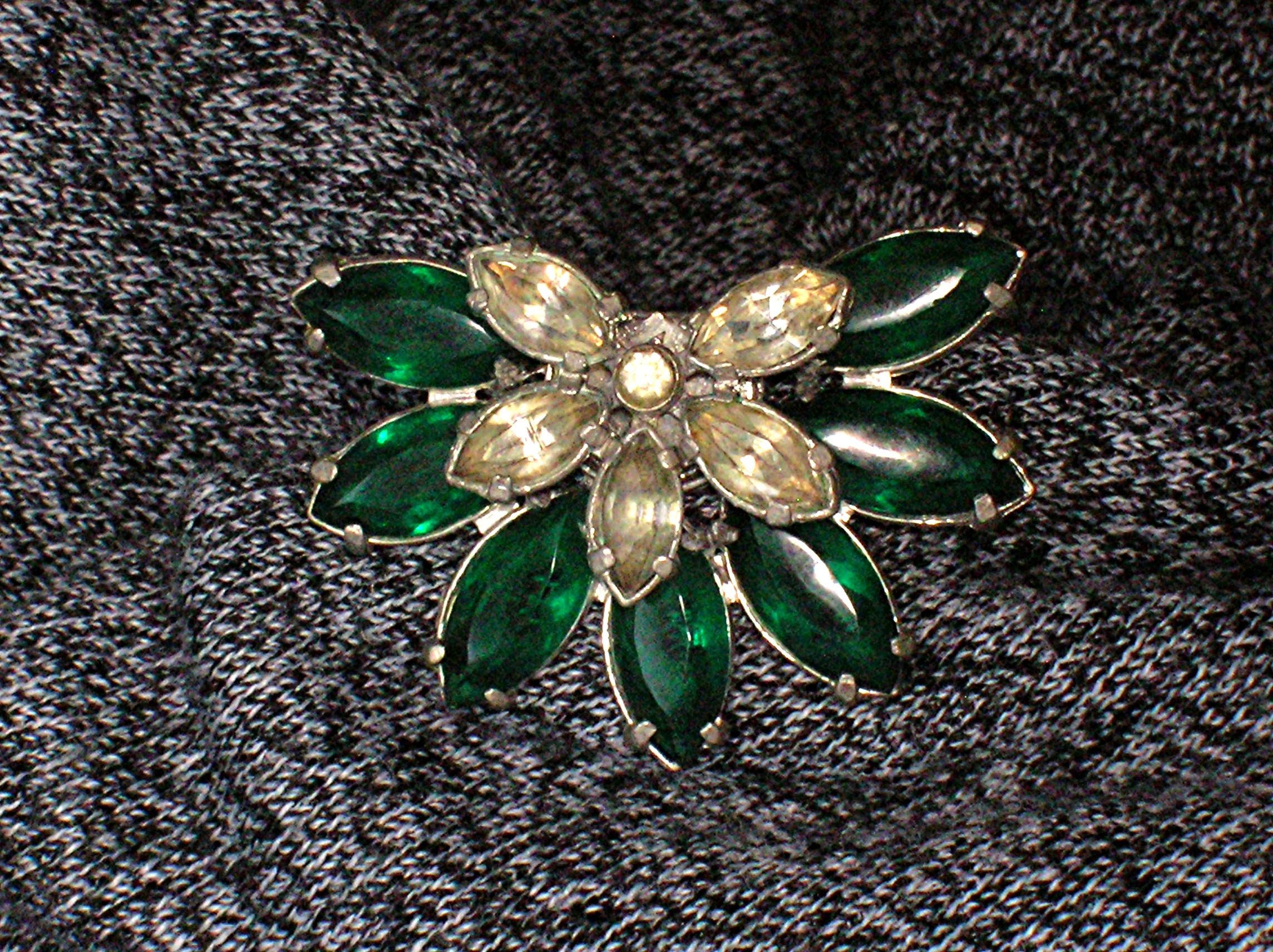 Dress Clips Emerald Clear Glass  Rhinestones