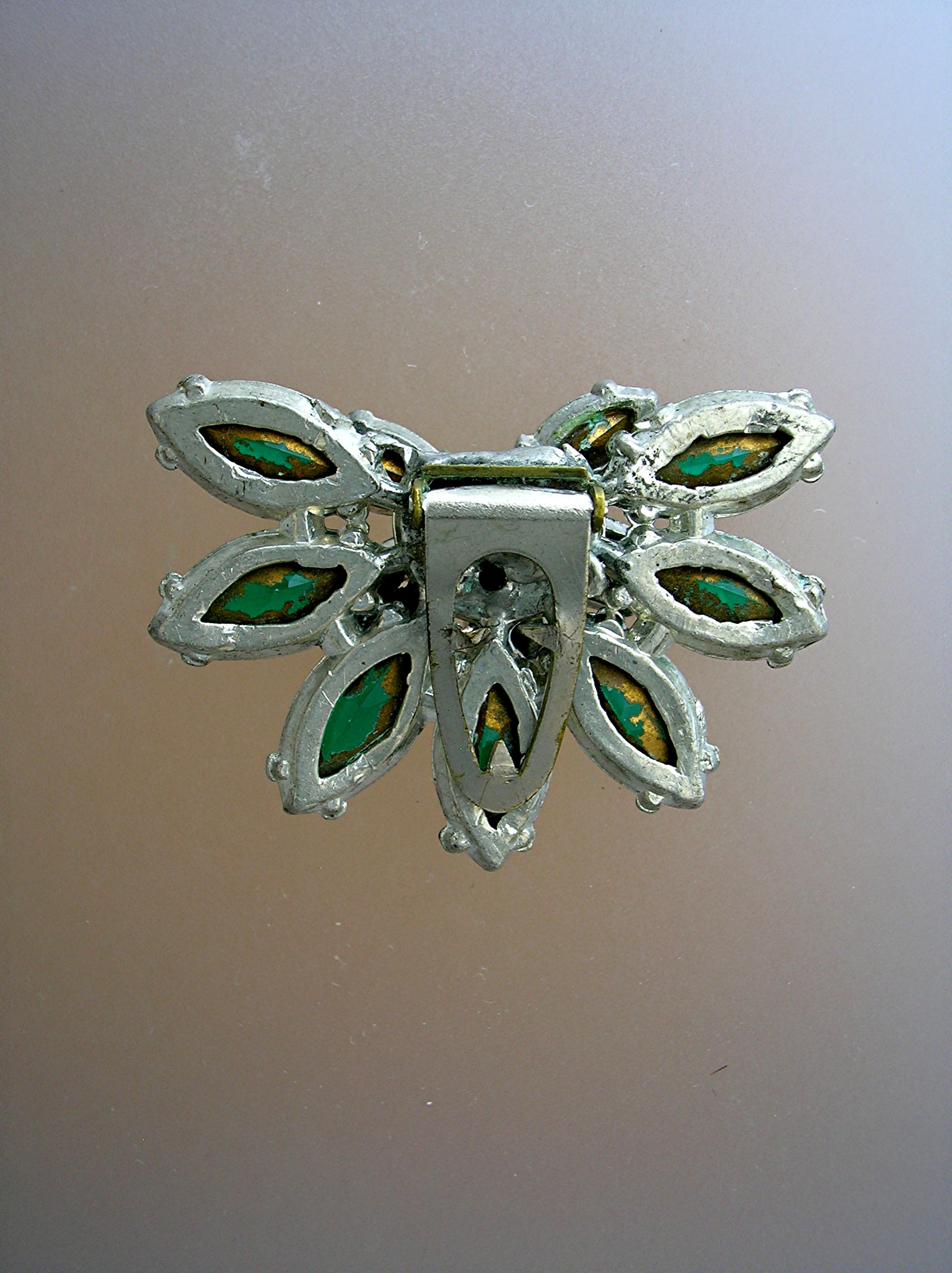 Dress Clips Emerald Clear Glass  Rhinestones