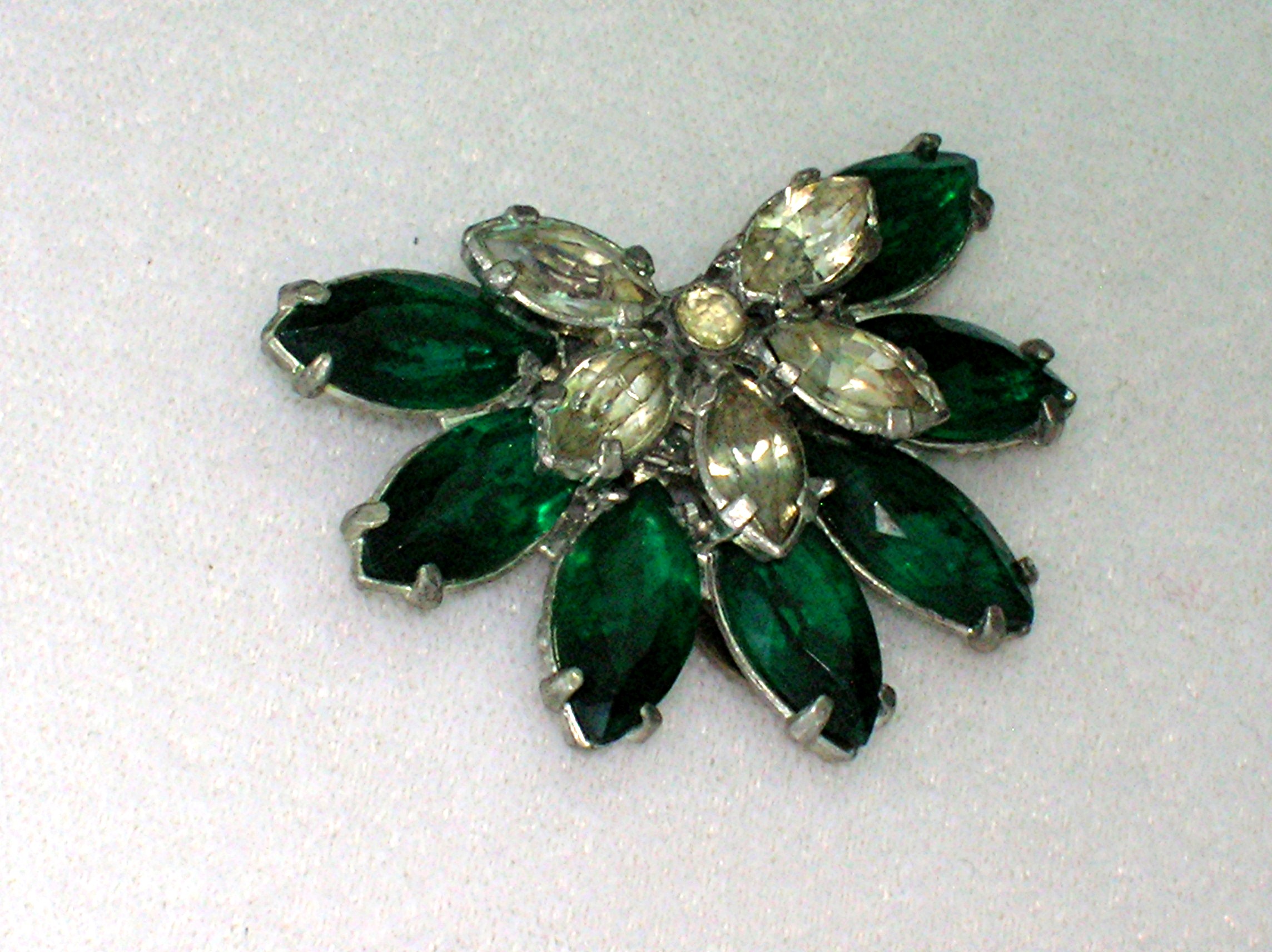Dress Clips Emerald Clear Glass  Rhinestones