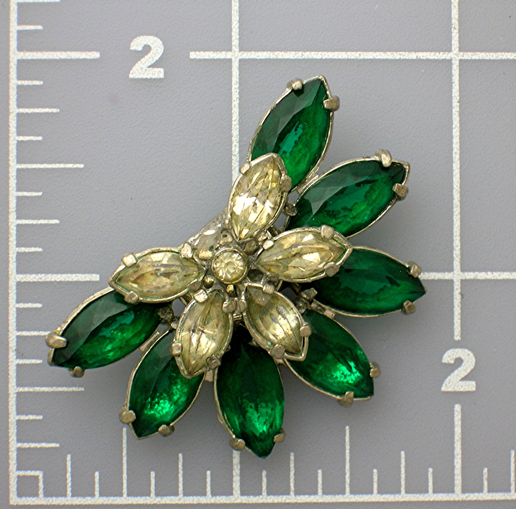 Dress Clips Emerald Clear Glass  Rhinestones