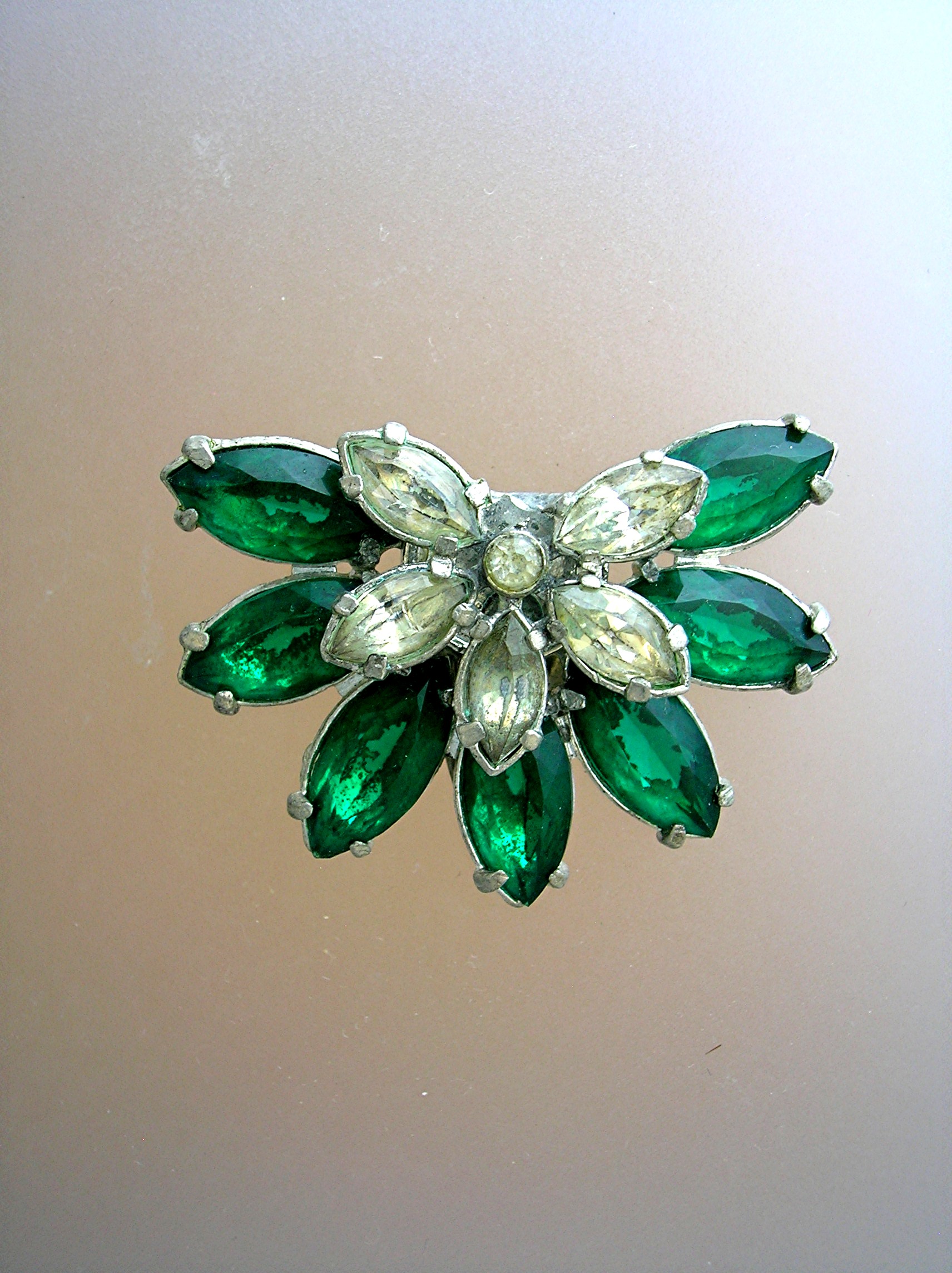 Dress Clips Emerald Clear Glass  Rhinestones