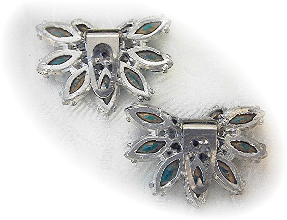 Dress Clips Emerald Clear Glass  Rhinestones