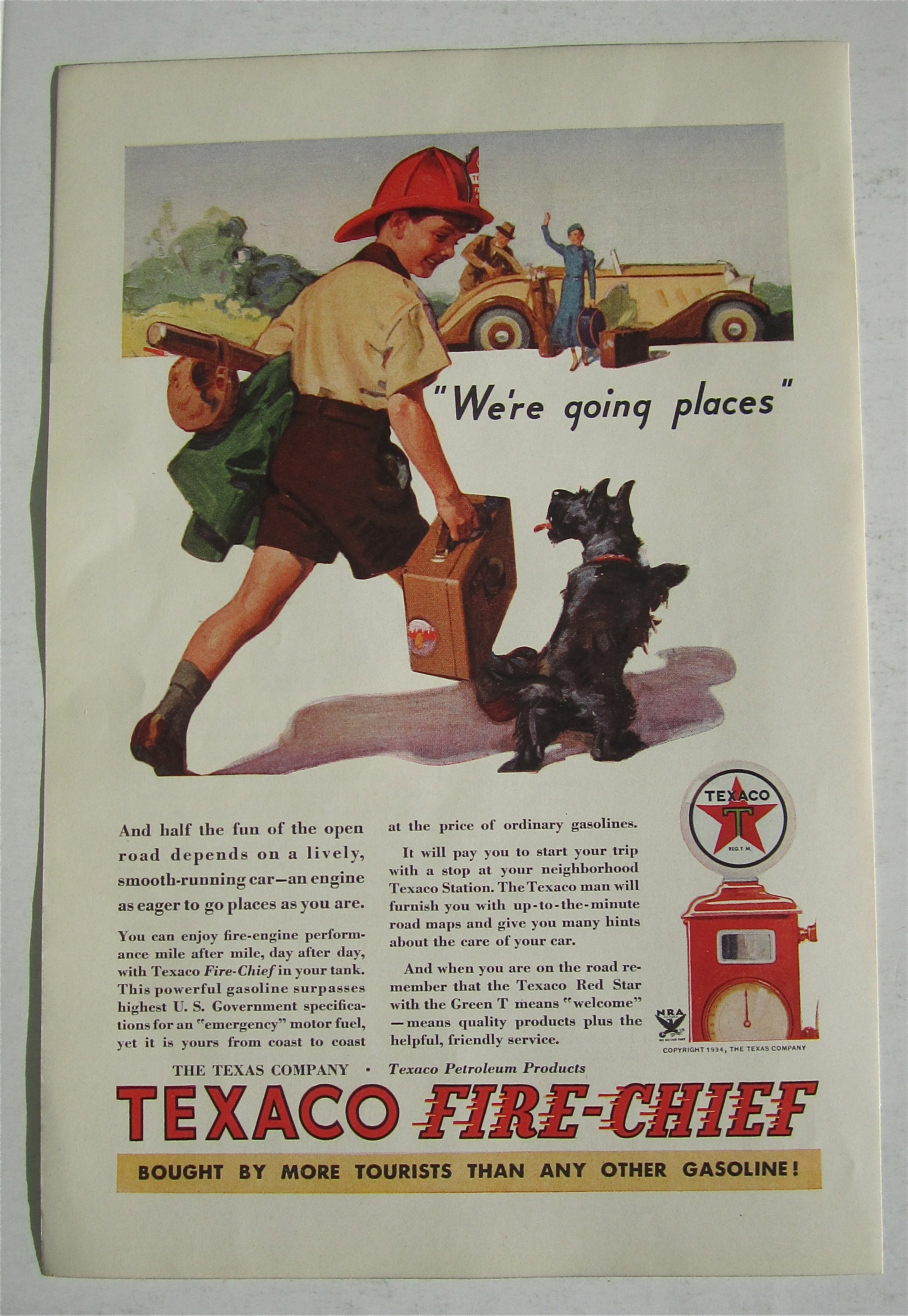 1934 Texaco Fire Chief Gasoline with Boy & His Dog