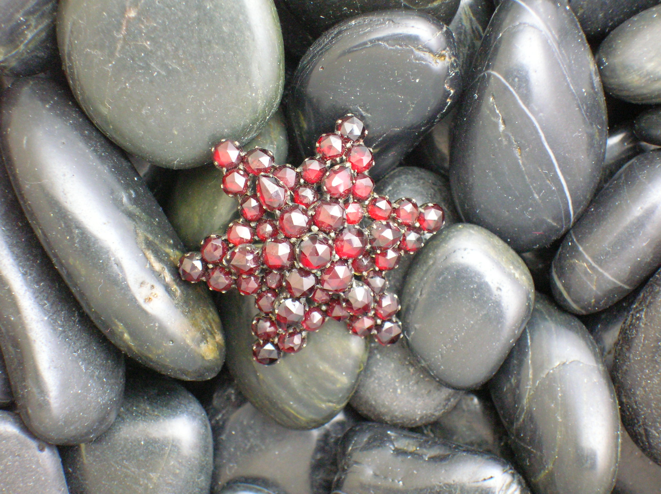 Victorian Silver Gilt Garnet Starburst Brooch