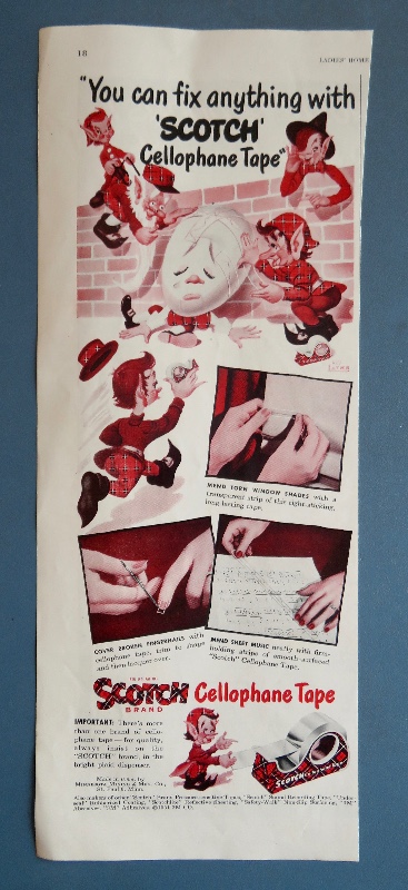 1951 Scotch Cellophane Tape with Humpty Dumpty Being Repaired & Taped