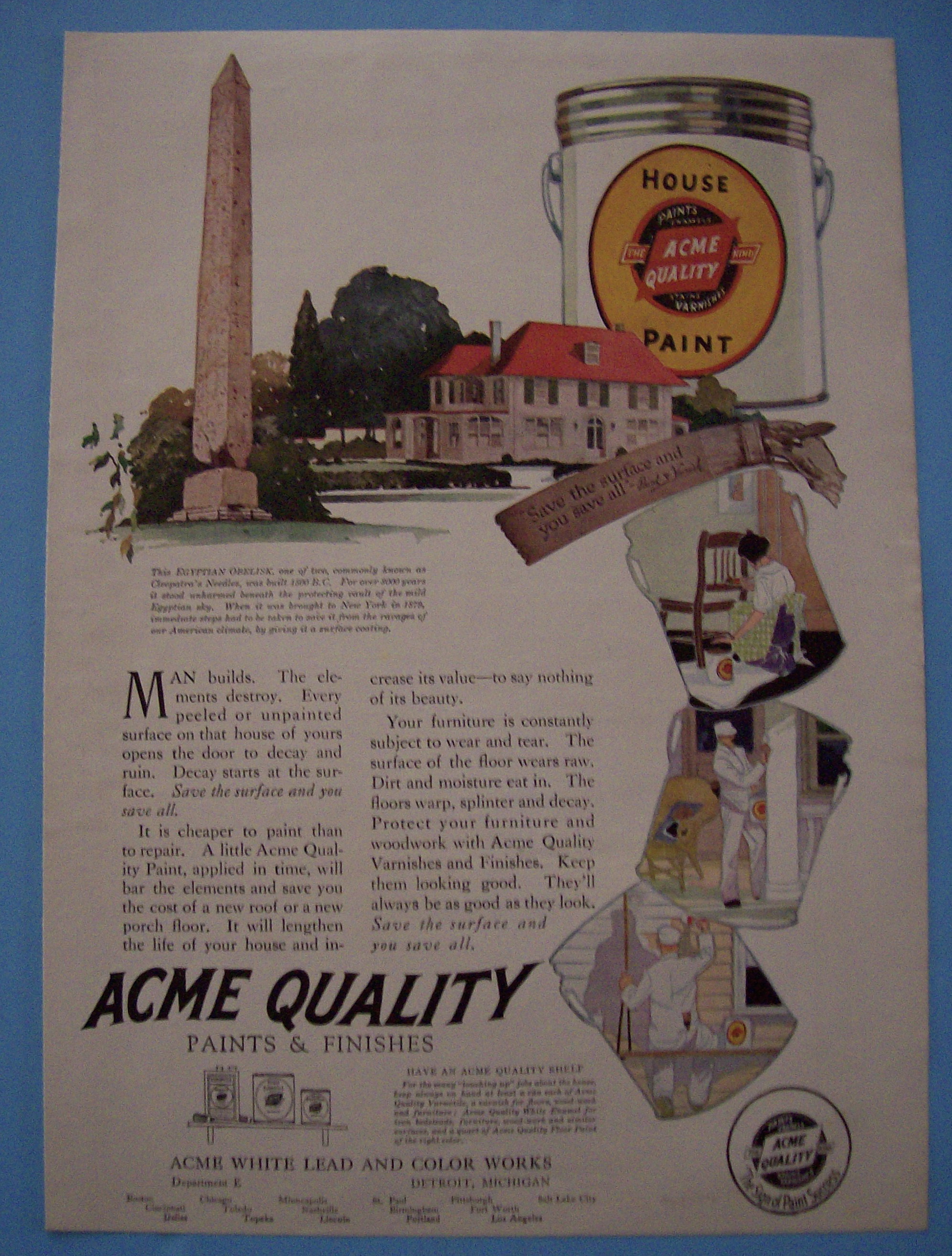 1920 Acme Quality Paints & Finishes w/Ways to Use Paint