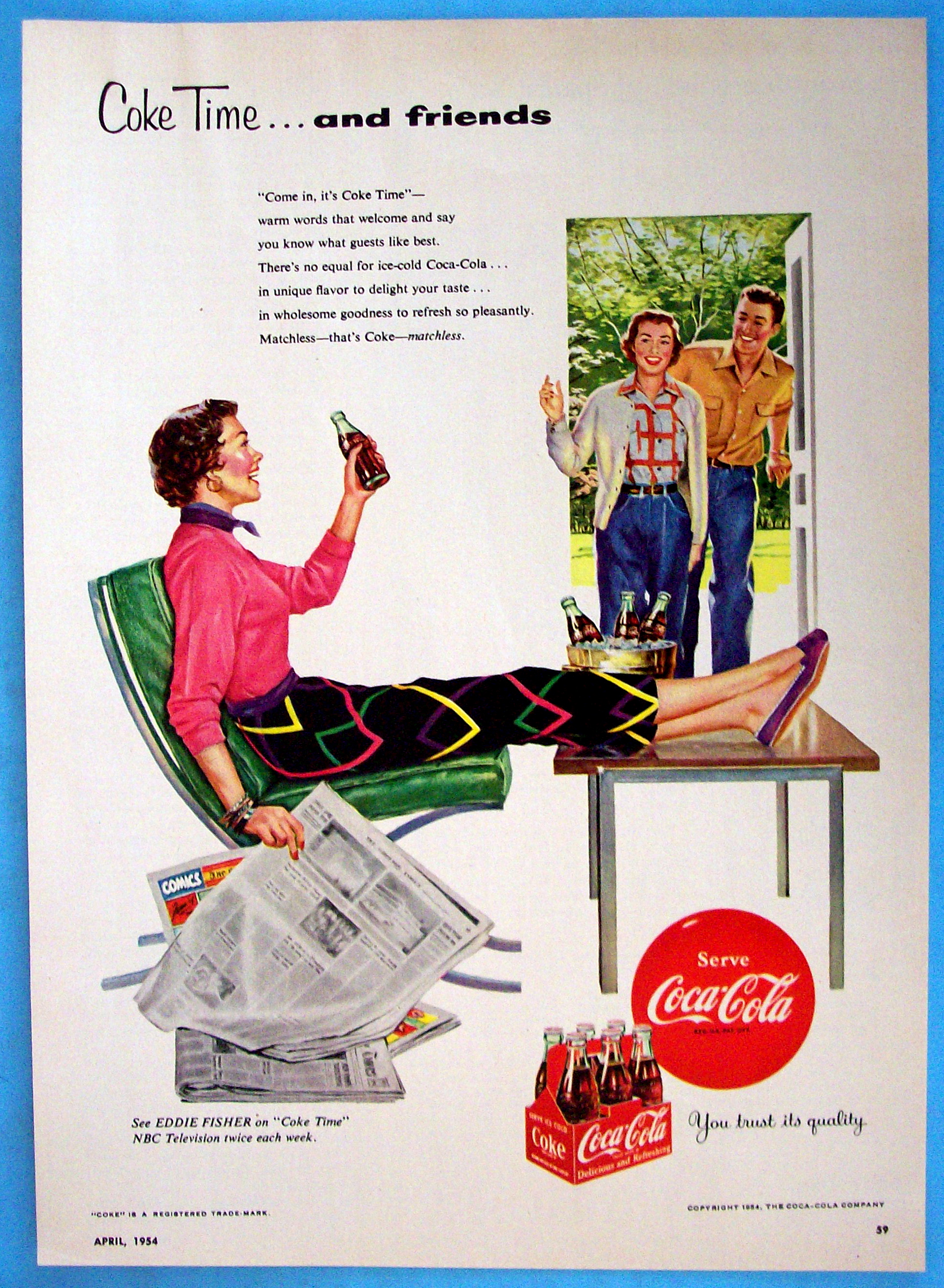 1954 Coca Cola (Coke) with Woman Holding a Paper