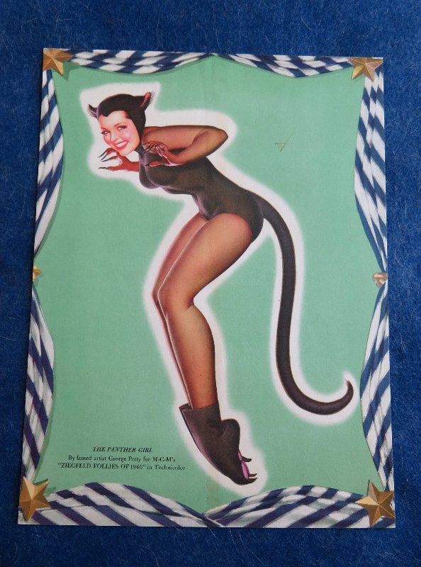 Original 1940's The Panther Girl Pin Up Wearing An Outfit With A Tail & Paw Booties By George Petty