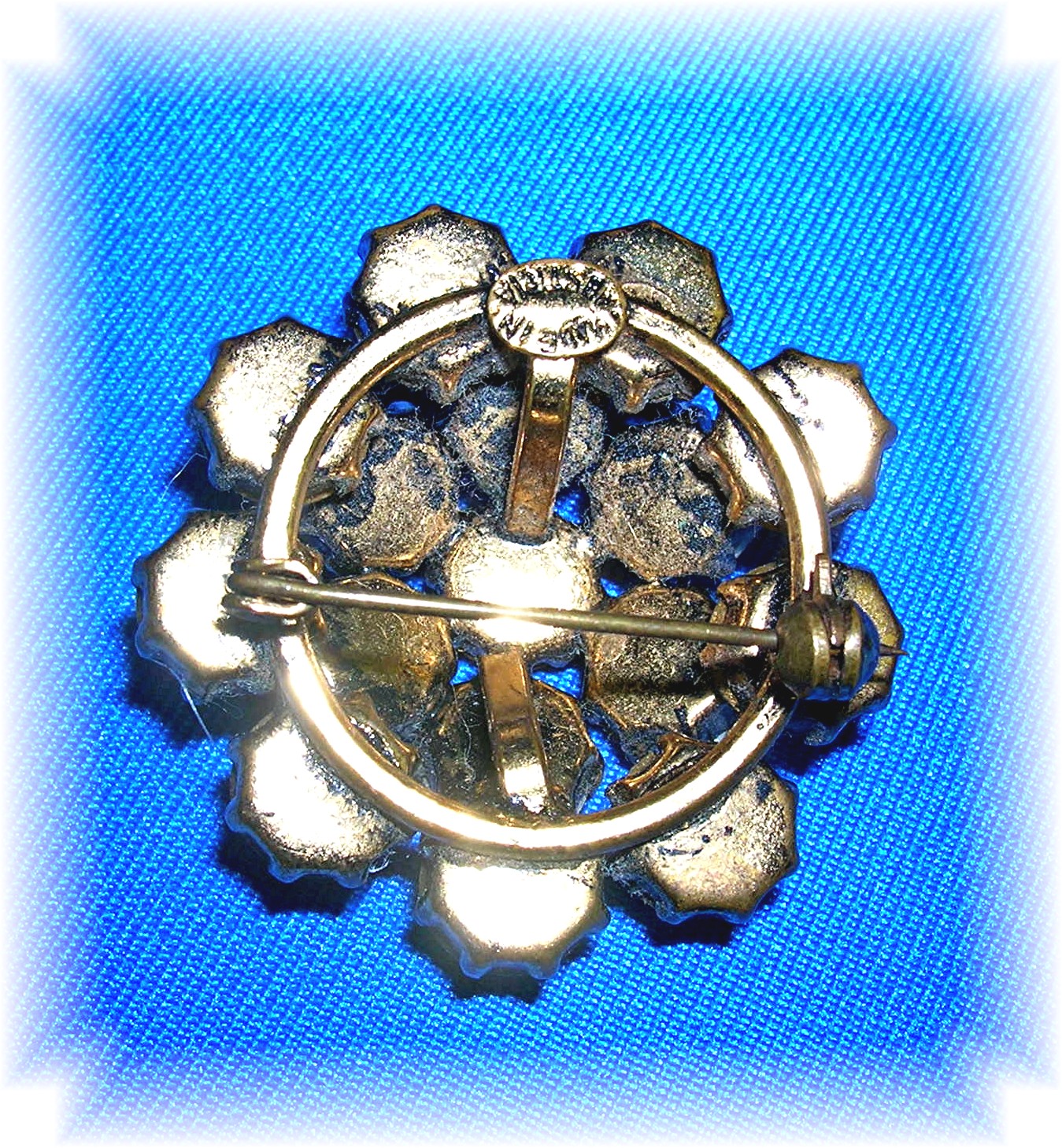Sparkling Blue Green Crystal Brooch Made in AUSTRIA