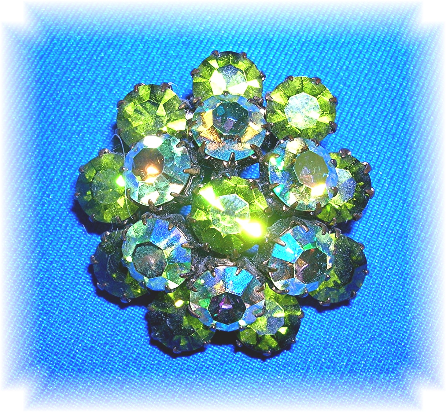 Sparkling Blue Green Crystal Brooch Made in AUSTRIA