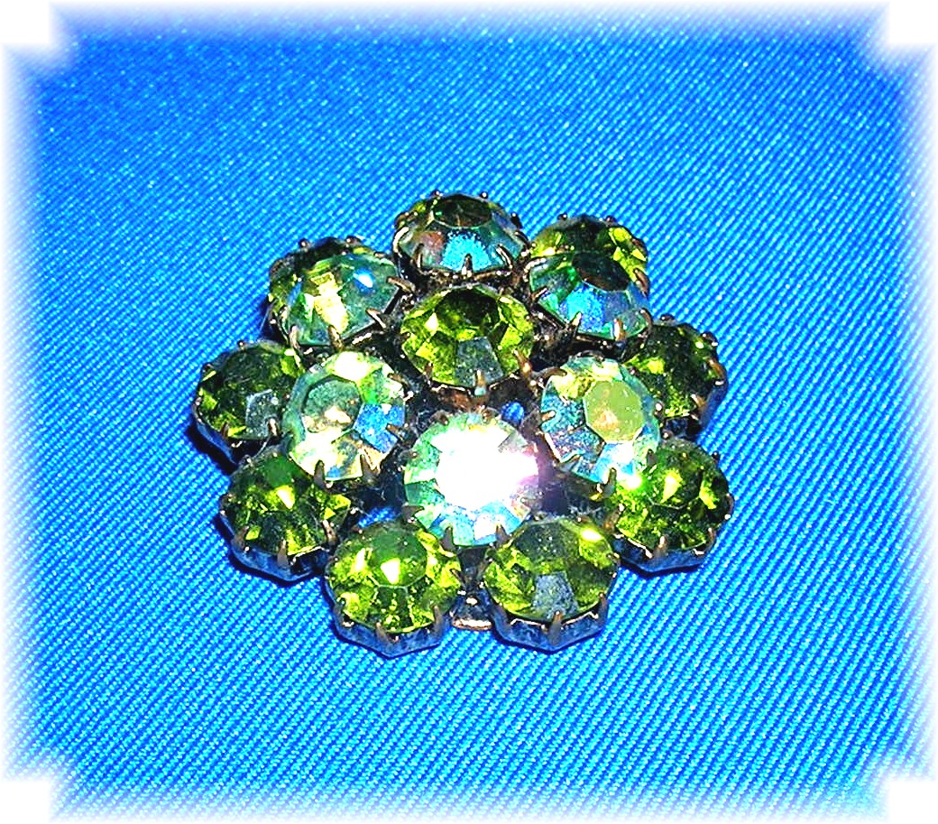 Sparkling Blue Green Crystal Brooch Made in AUSTRIA