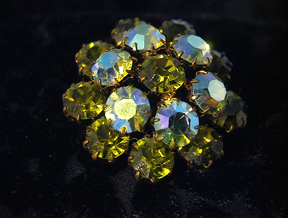 Sparkling Blue Green Crystal Brooch Made in AUSTRIA