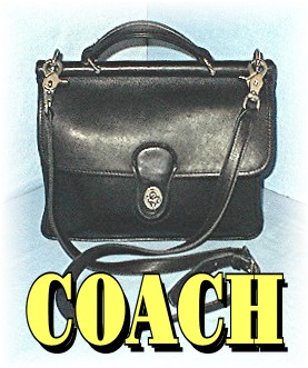 COACH Black Leather Brass Twist Lock Bag