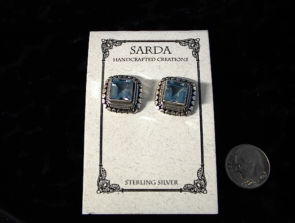Sterling Silver and Deep Blue Topaz Post  Earrings