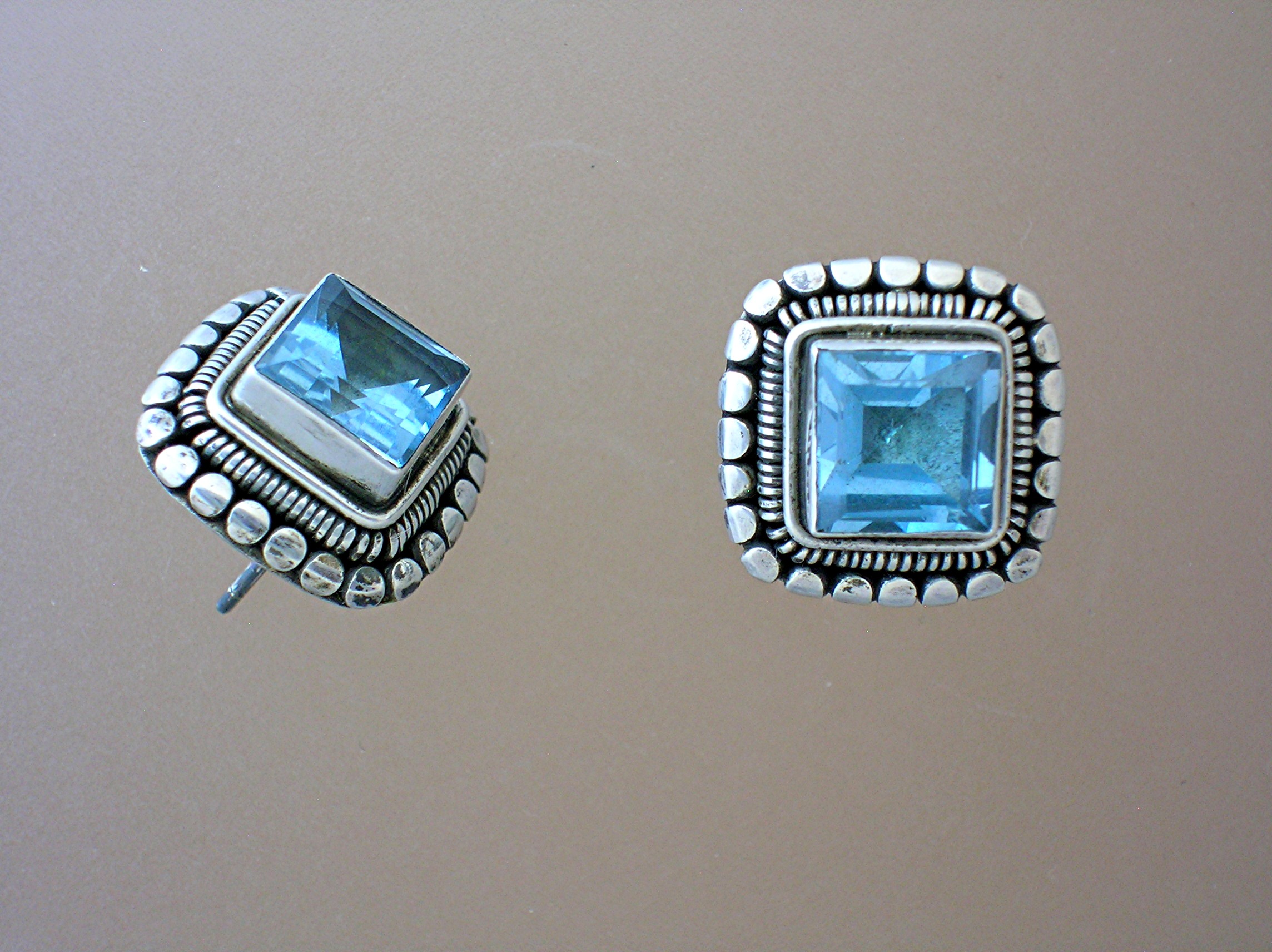 Sterling Silver and Deep Blue Topaz Post  Earrings