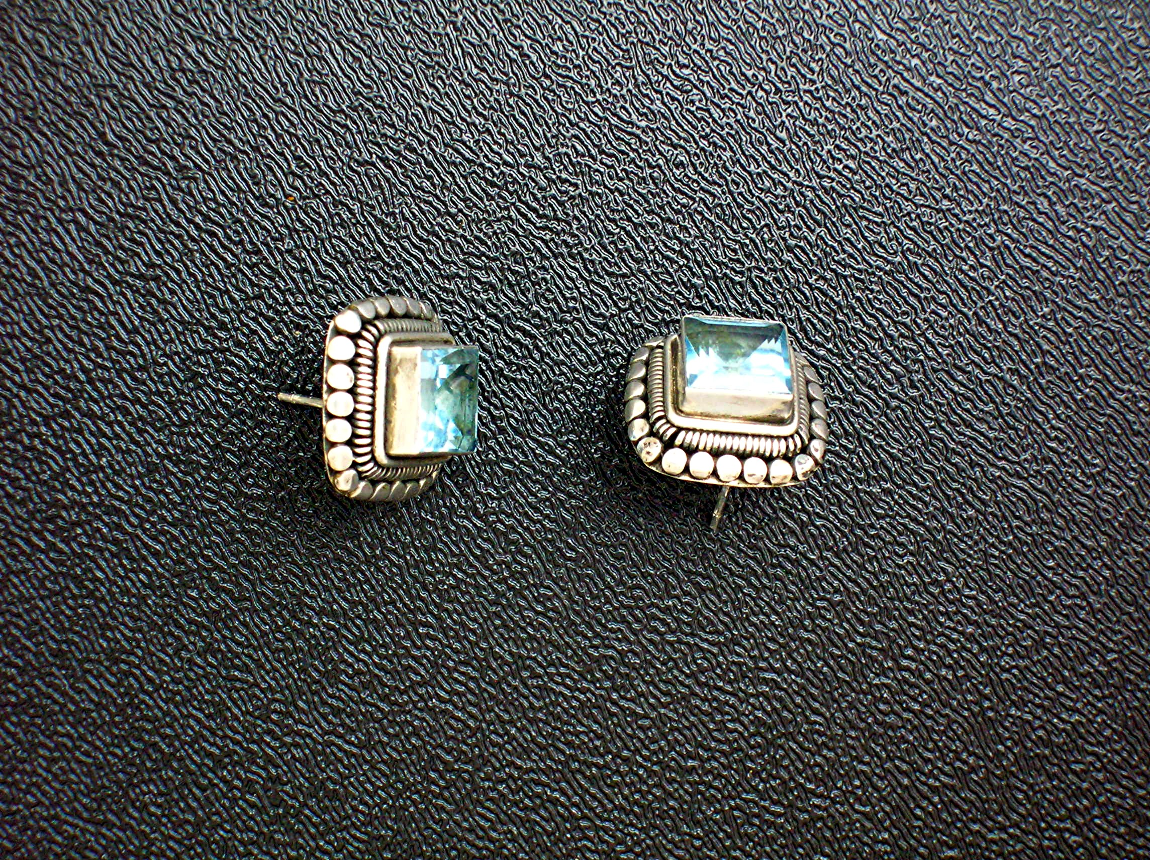 Sterling Silver and Deep Blue Topaz Post  Earrings