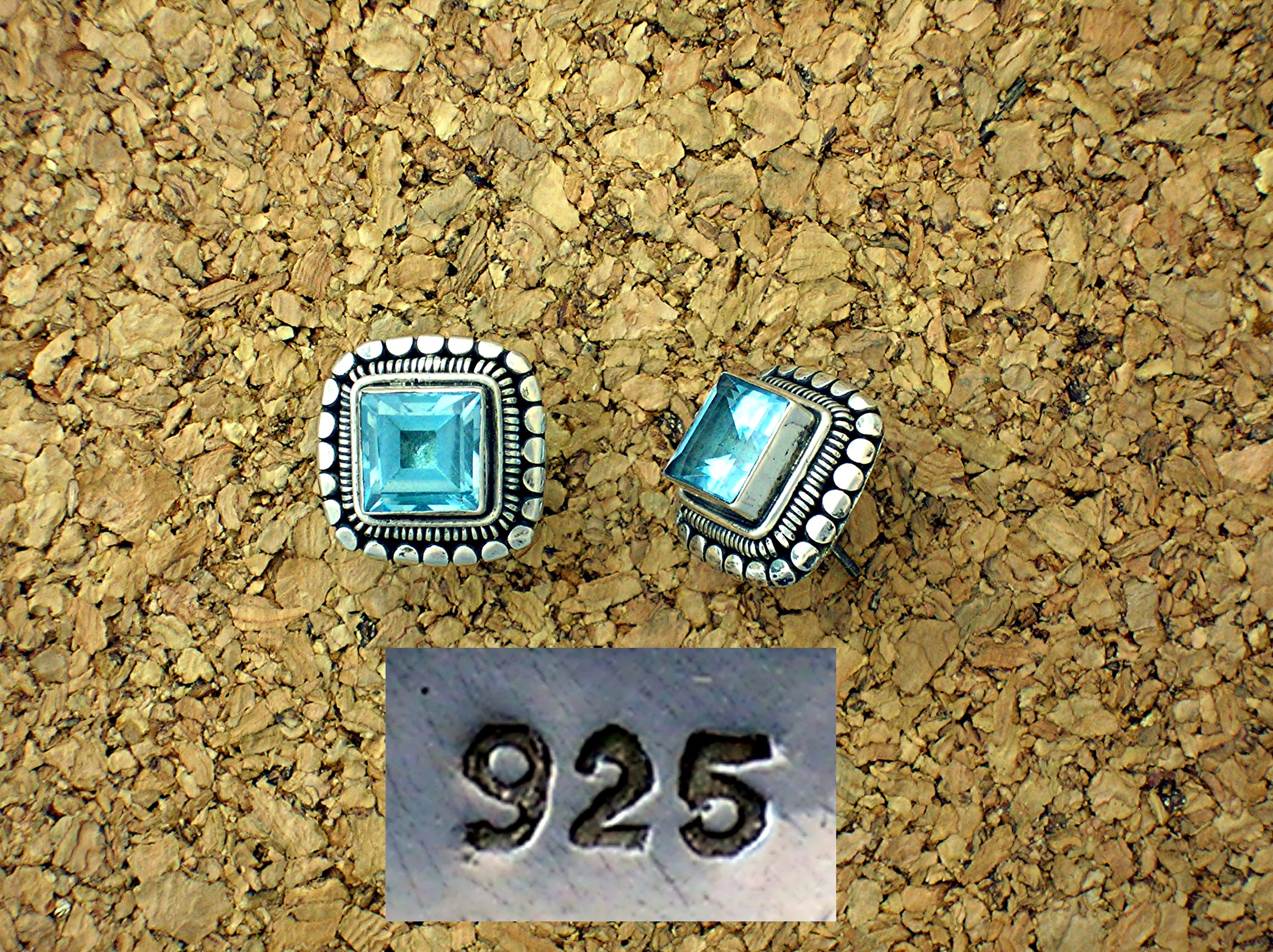 Sterling Silver and Deep Blue Topaz Post  Earrings