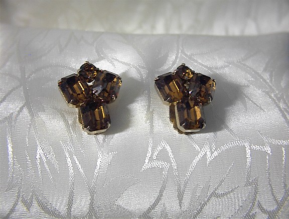 WEISS Golden Amber Crystal Clip Earrings