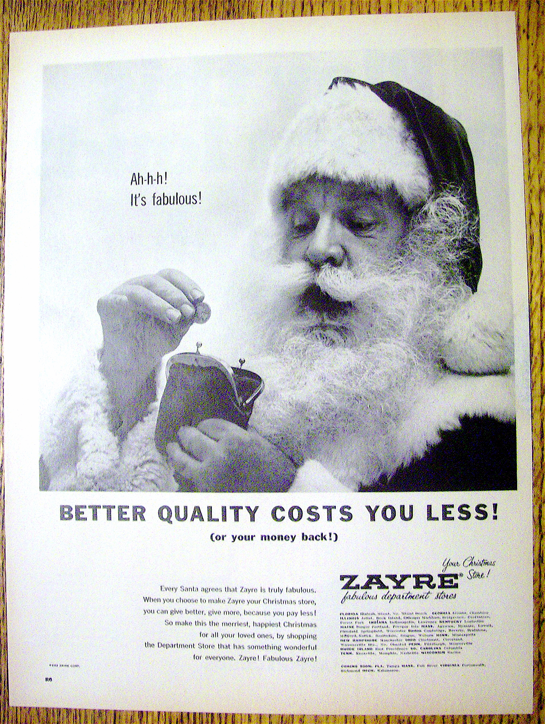 Vintage Ad: 1962 Zayre Department Store w/ Santa Claus
