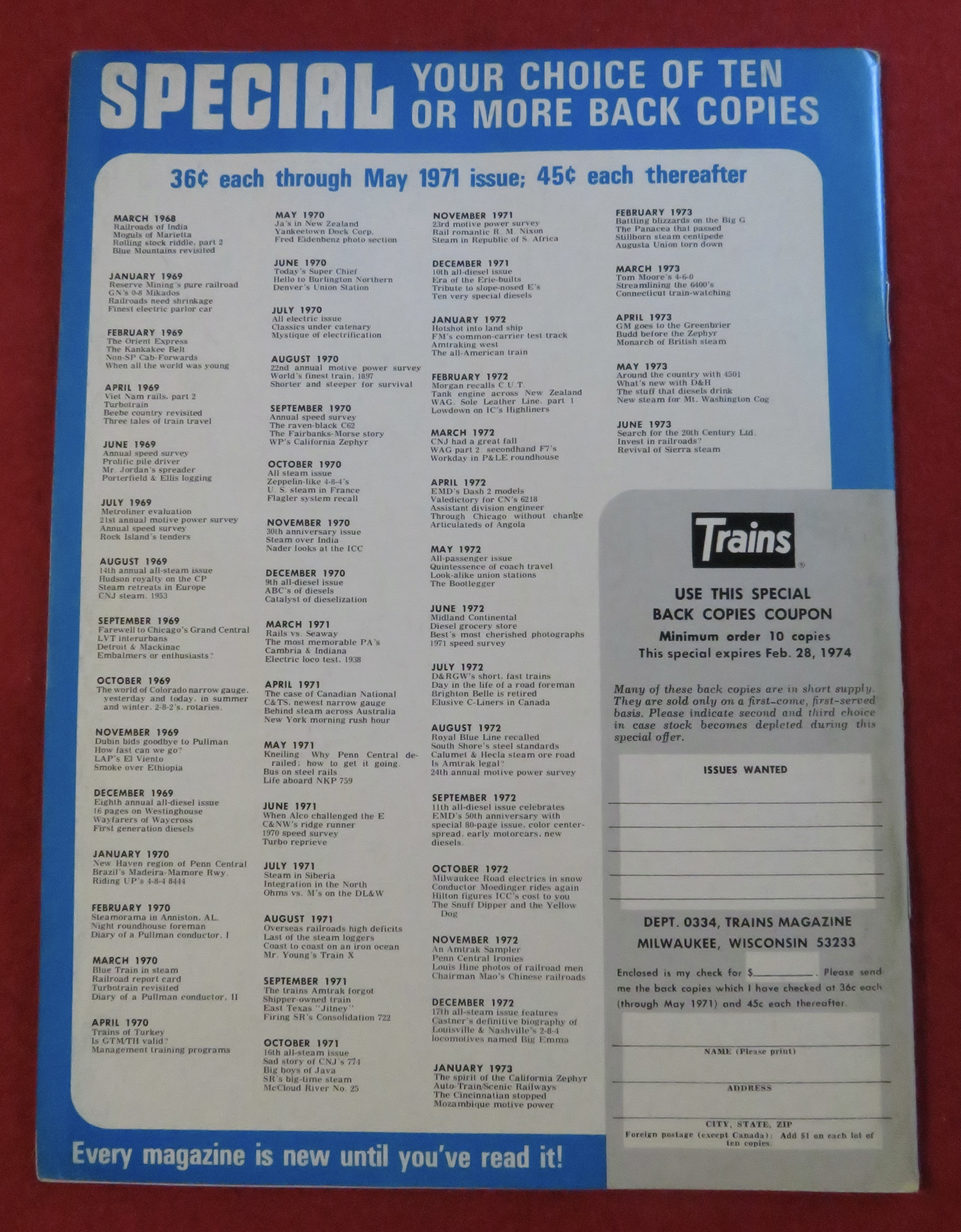 Trains Magazine February 1974 California In The Winter