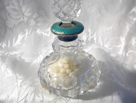 Cut Glass Hallmarked Silver & Enamel Bottle