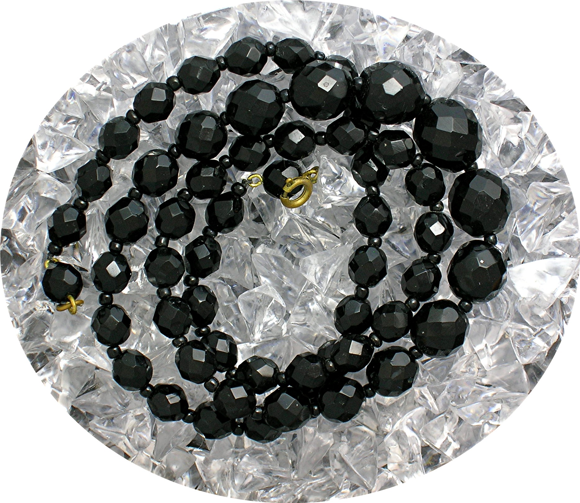 Black  Glass 24 Inch Graduated Necklace