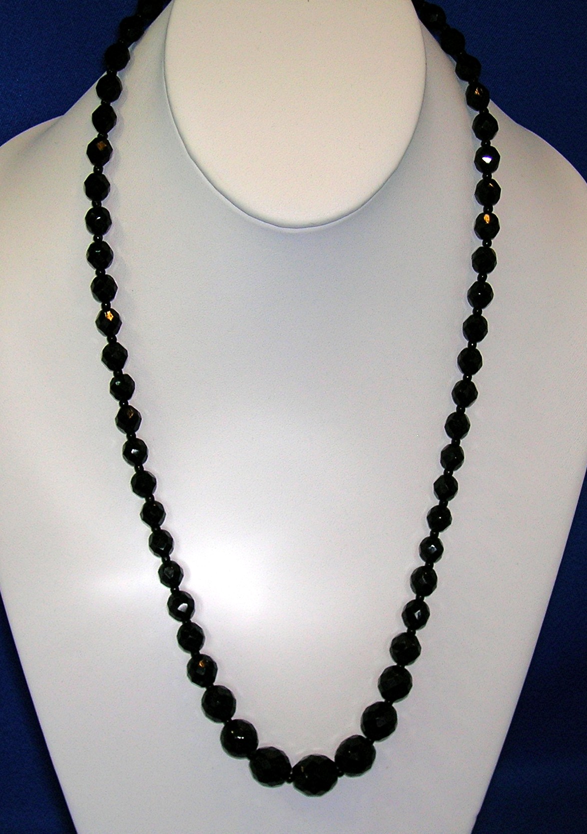 Black Glass 24 Inch Graduated Necklace