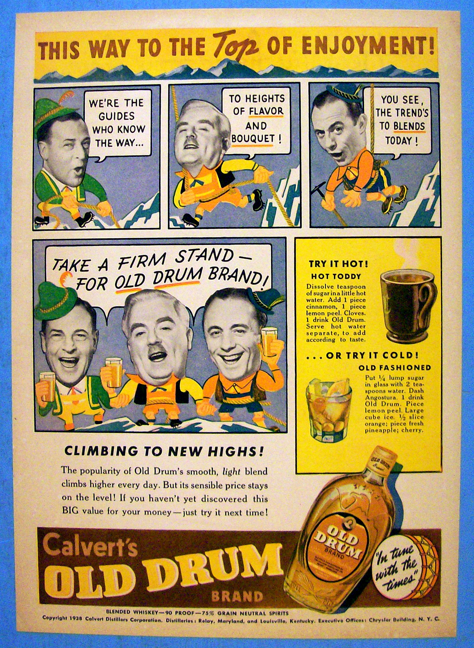 1938 Old Drum Whiskey with Hot Toddy or Cold