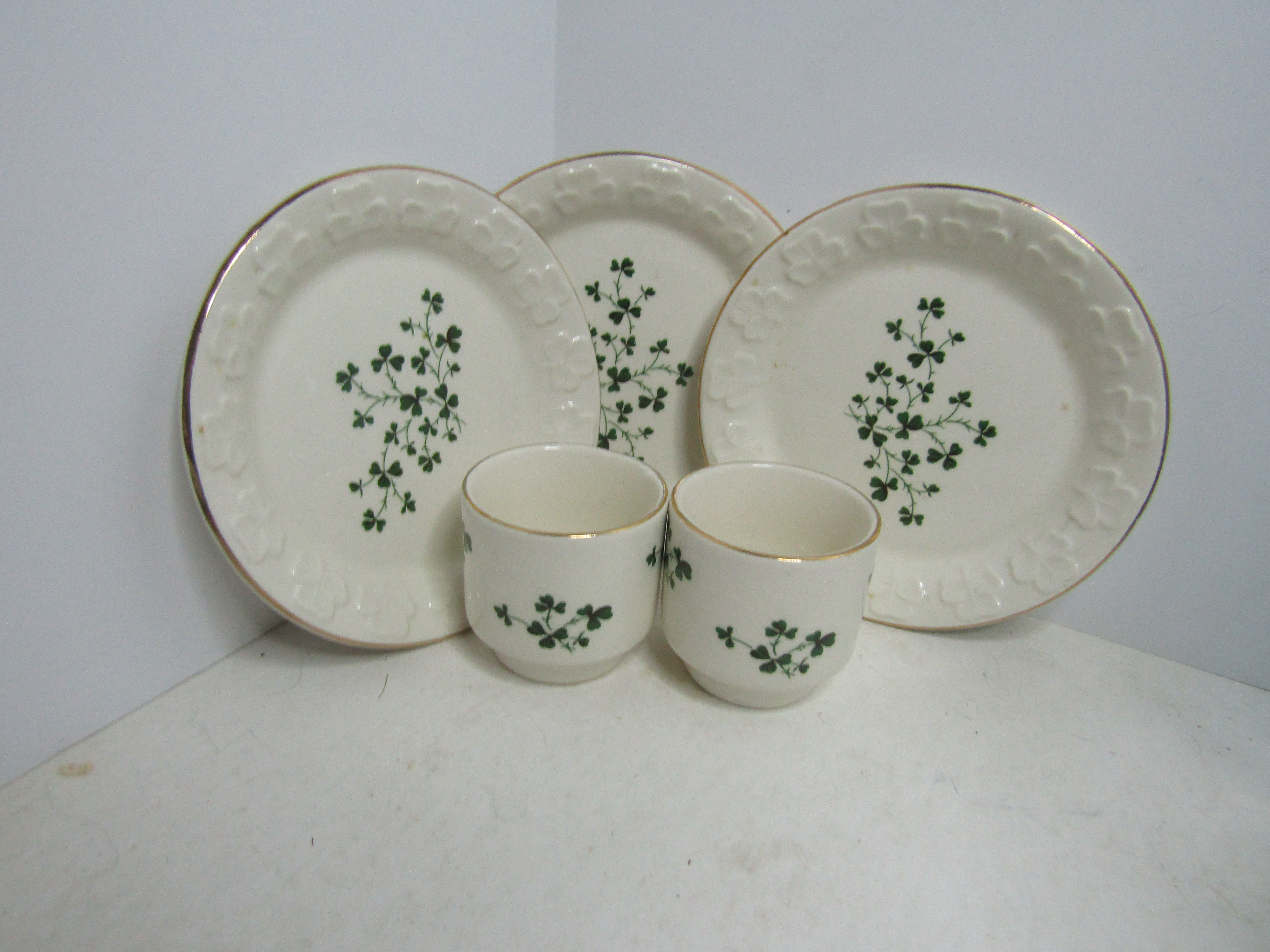 Carrigdhour Pottery Co-op Shamrock Cup & Plate Set