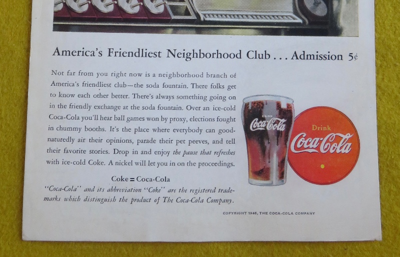 1946 Coca Cola (Coke) With America's Friendliest Neighborhood Club