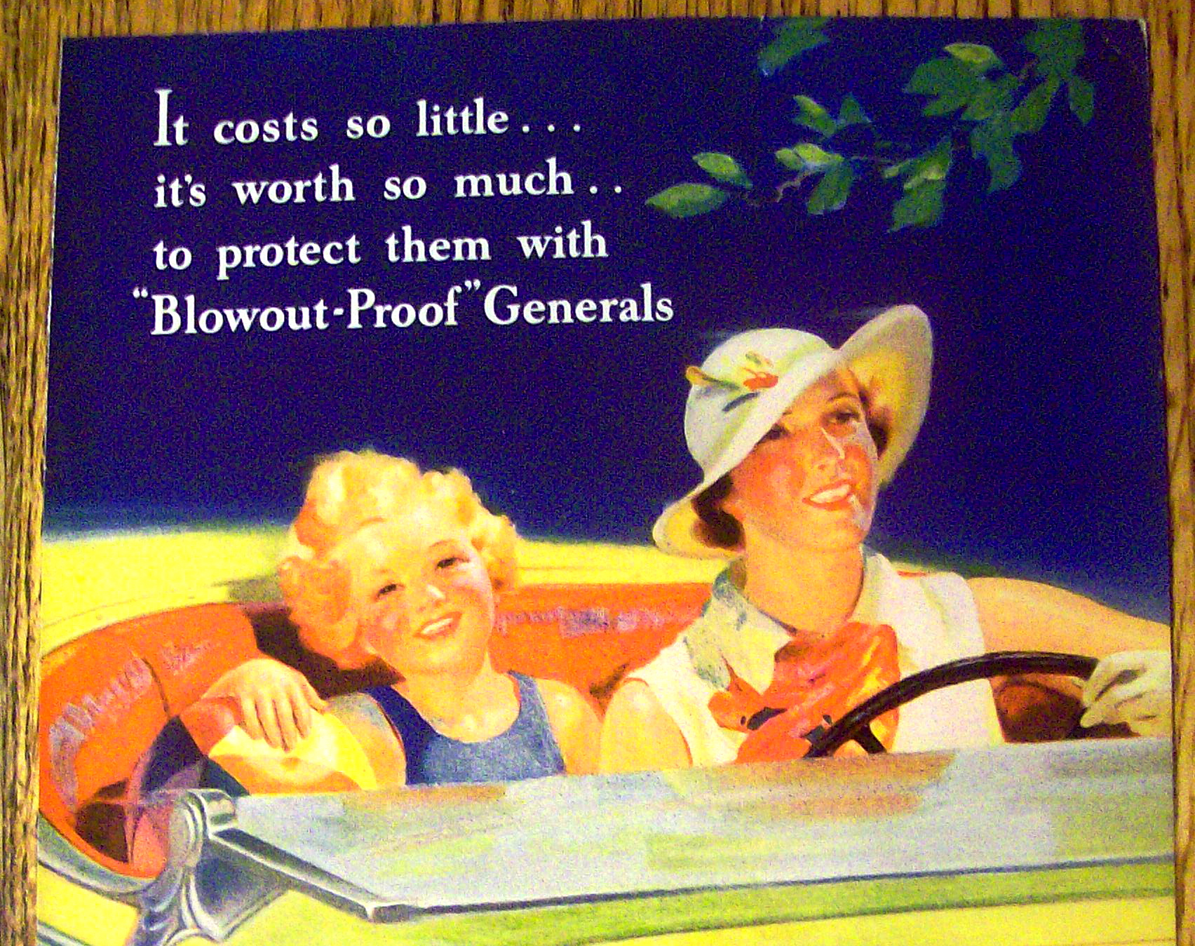 1935 General Tires with Woman & Child In Car Driving