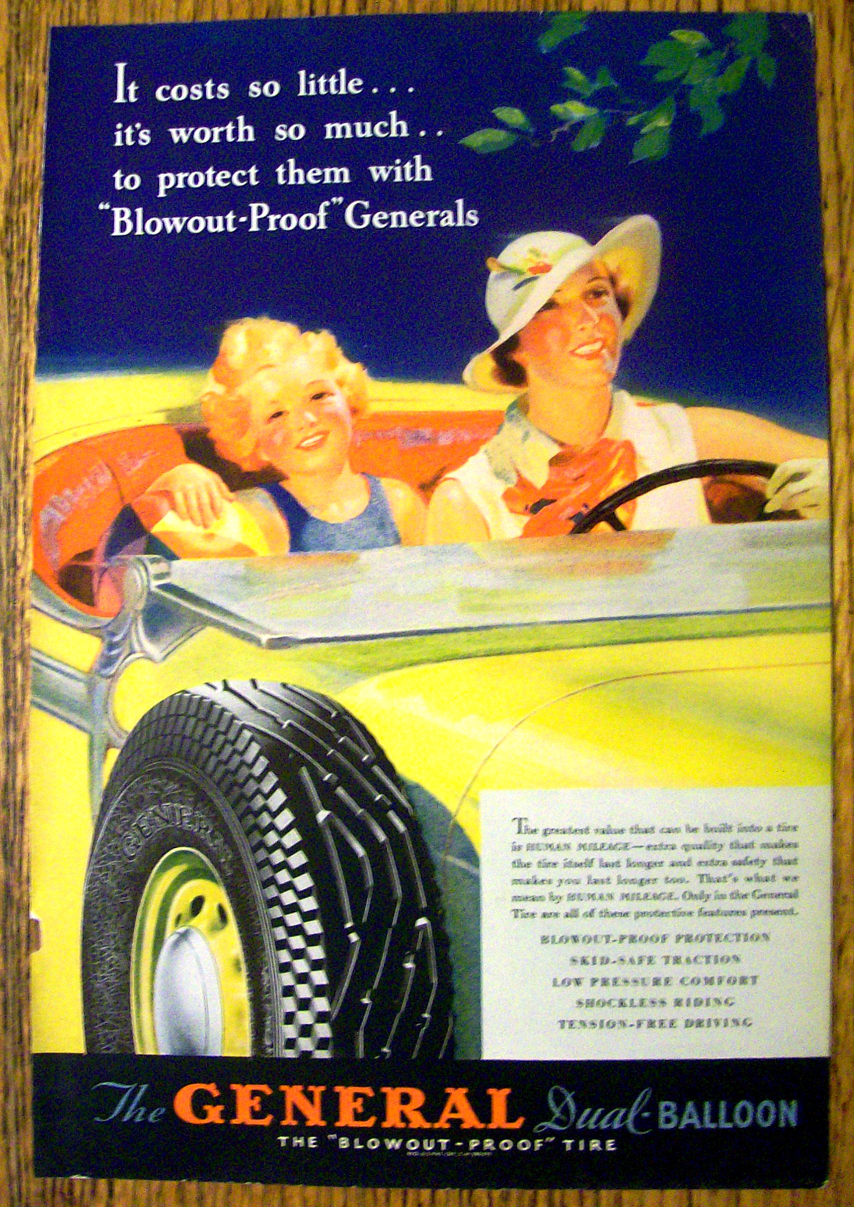 1935 General Tires with Woman & Child In Car Driving