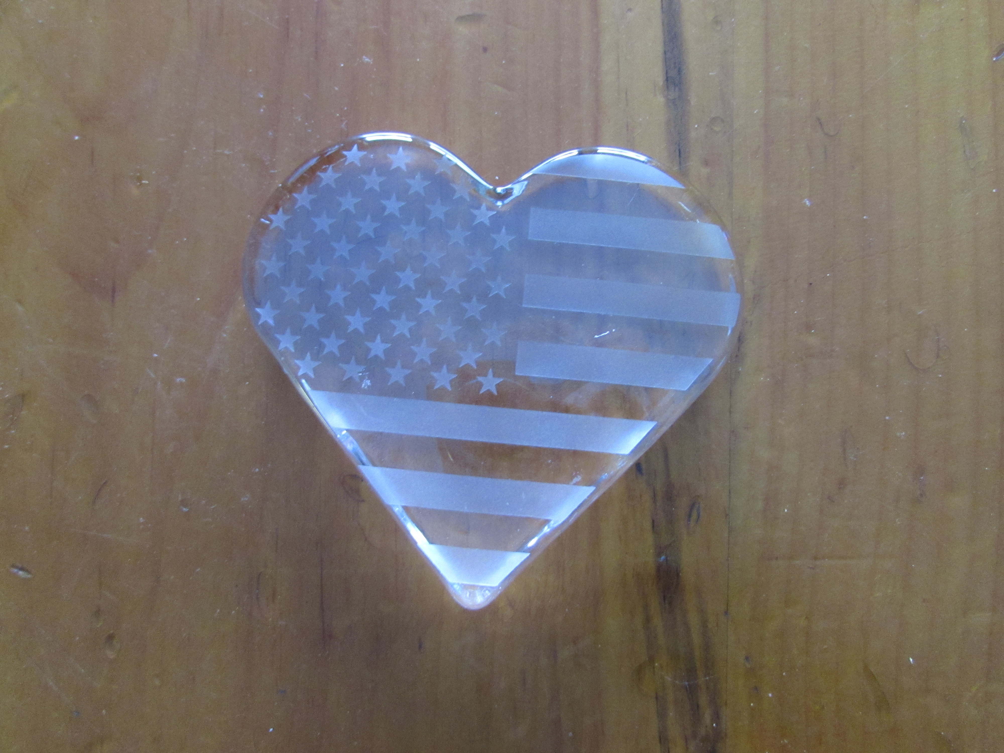 Patriotic Flag Heart Paperweight Acid etched white flag