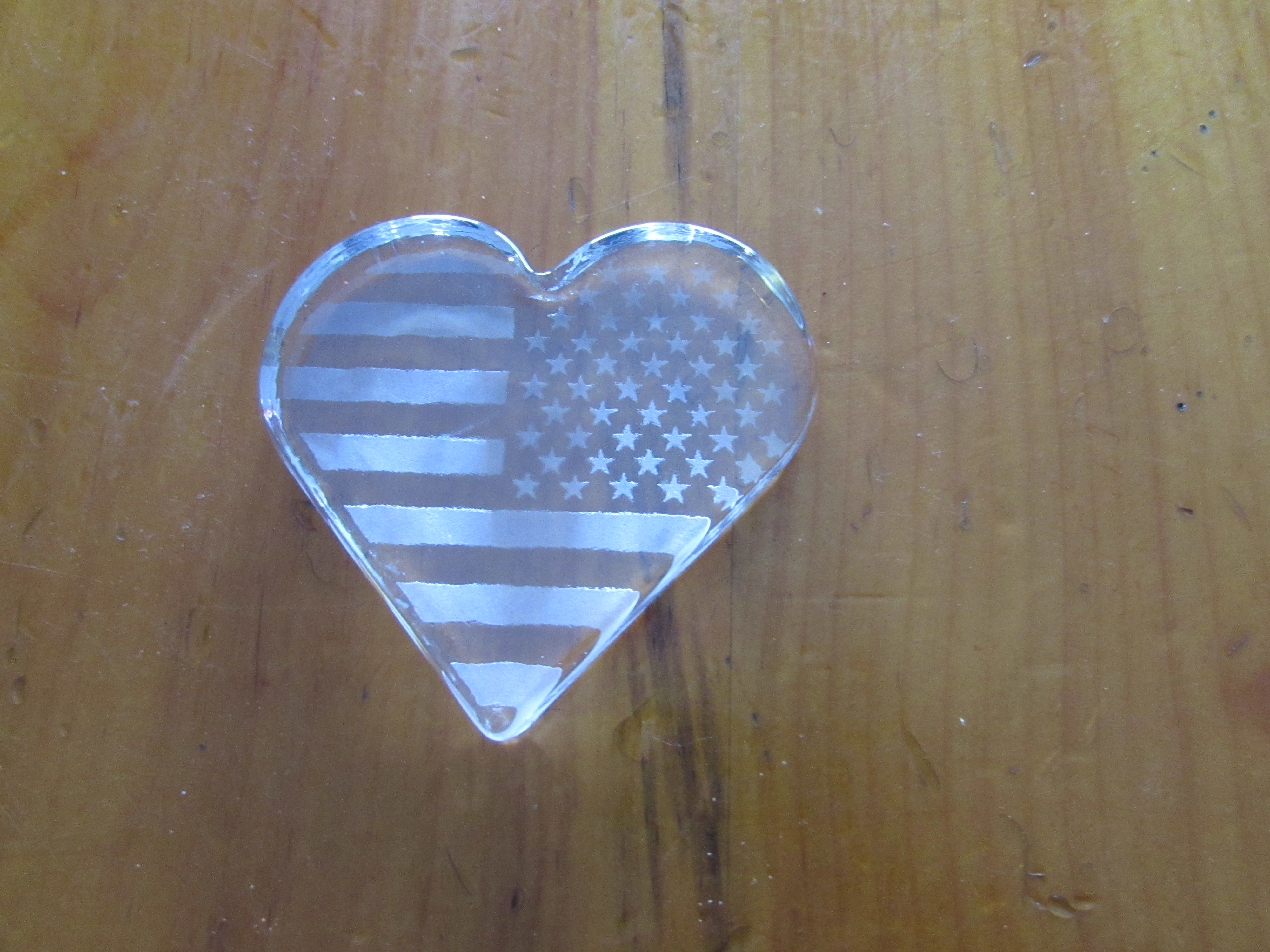 Patriotic Flag Heart Paperweight Acid etched white flag